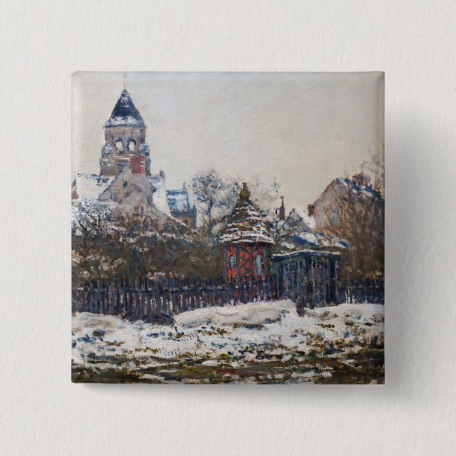 Claude Monet - The Church at Vetheuil 15 Cm Square Badge (Front)