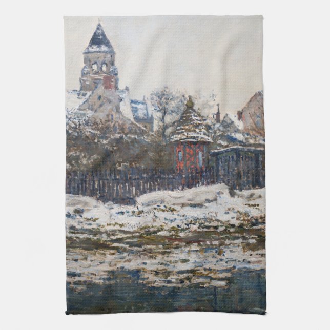 Claude Monet - The Church at Vetheuil Tea Towel (Vertical)