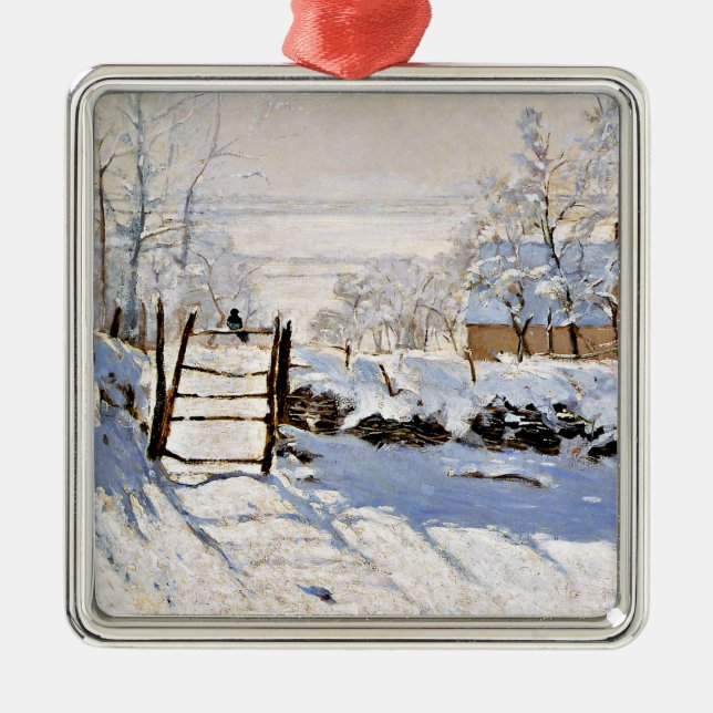 Claude Monet, The Magpie, famous painting,  Metal Tree Decoration (Front)