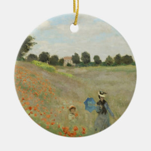 Claude Monet The Poppy Field near Argenteuil Art Ceramic Tree Decoration