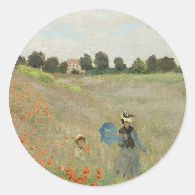 Claude Monet The Poppy Field near Argenteuil Art Classic Round Sticker (Front)