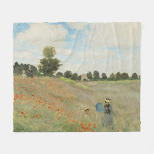 Claude Monet The Poppy Field near Argenteuil Art Fleece Blanket