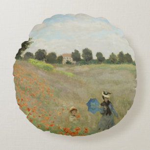 Claude Monet The Poppy Field near Argenteuil Art Round Cushion