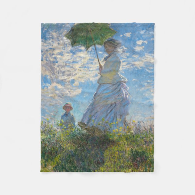 Claude Monet - The Promenade, Woman with a Parasol Fleece Blanket (Front)