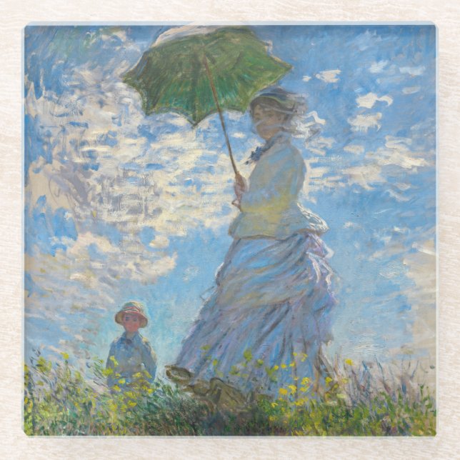 Claude Monet - The Promenade, Woman with a Parasol Glass Coaster (Front)