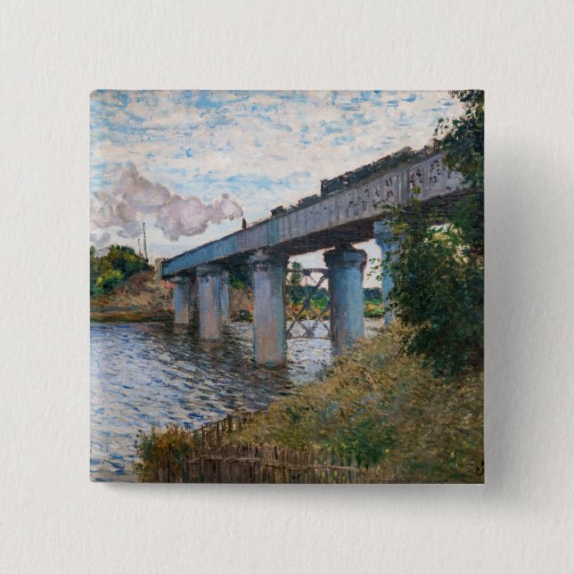 Claude Monet - The Railway Bridge at Argenteuil 15 Cm Square Badge (Front)