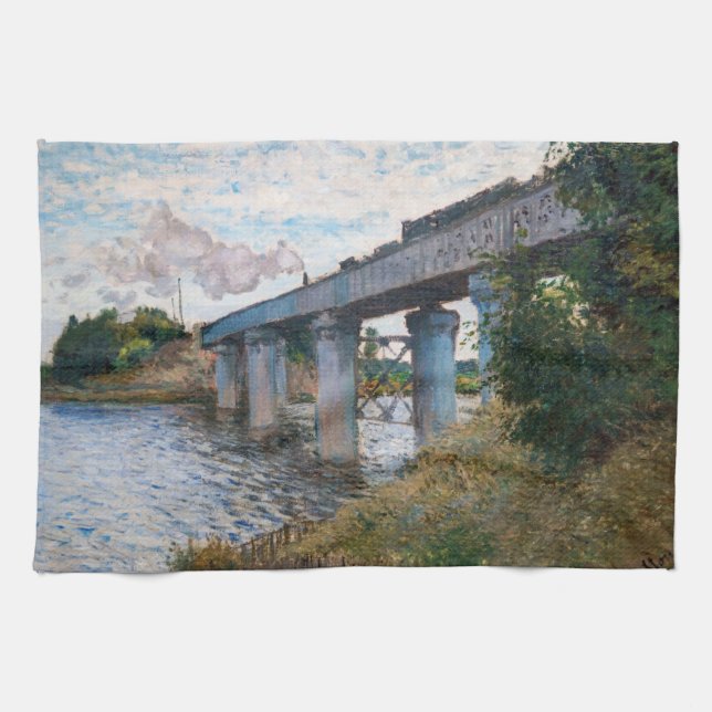 Claude Monet - The Railway Bridge at Argenteuil Tea Towel (Horizontal)