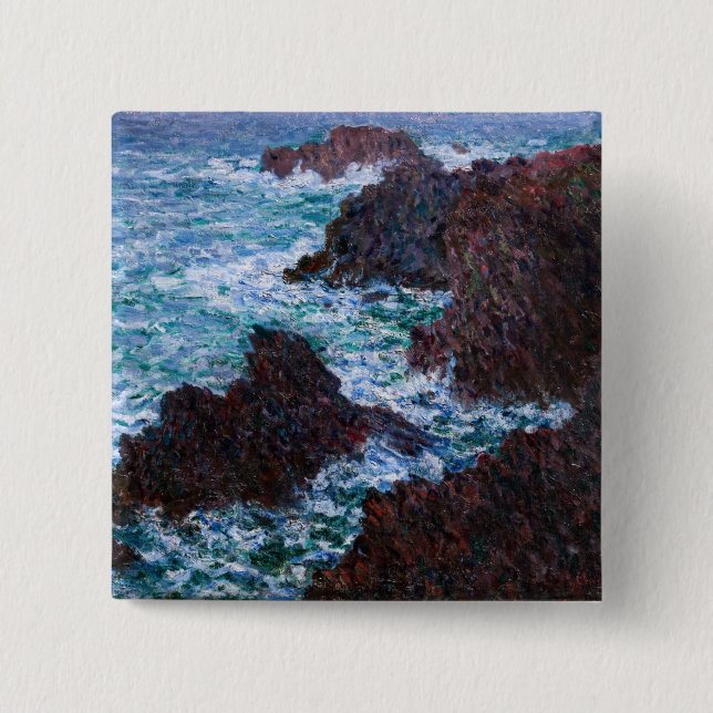 Claude Monet - The Rocks at Belle-Ile, Wild Coast 15 Cm Square Badge (Front)