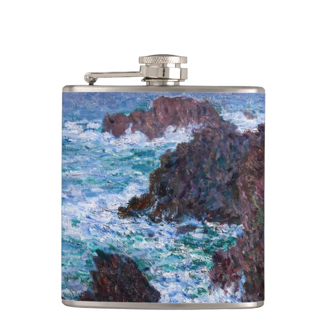 Claude Monet - The Rocks at Belle-Ile, Wild Coast Hip Flask (Front)