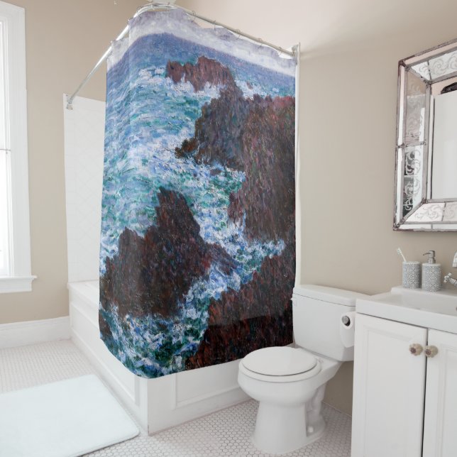 Claude Monet - The Rocks at Belle-Ile, Wild Coast Shower Curtain (In Situ)