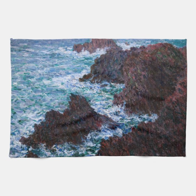 Claude Monet - The Rocks at Belle-Ile, Wild Coast Tea Towel (Horizontal)