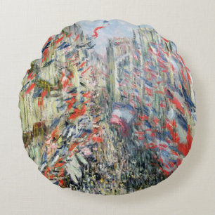 Claude Monet The Rue Montorgueil, Paris Round Cushion