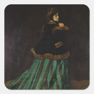 Claude Monet   The Woman in the Green Dress, 1866 Square Sticker