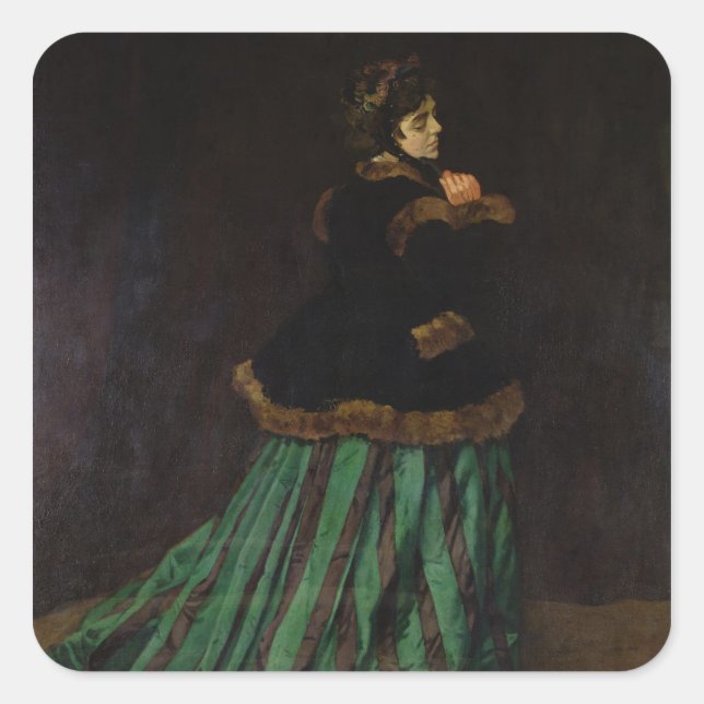 Claude Monet | The Woman in the Green Dress, 1866 Square Sticker (Front)