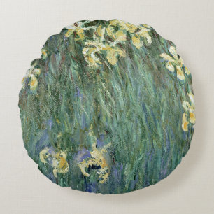 Claude Monet   The Yellow Irises Round Cushion