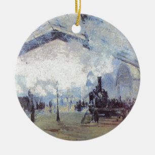Claude Monet - Train Artwork - Steam Engine Ceramic Tree Decoration