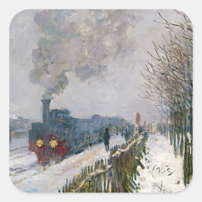 Claude Monet - Train in the Snow / The Locomotive Square Sticker (Front)