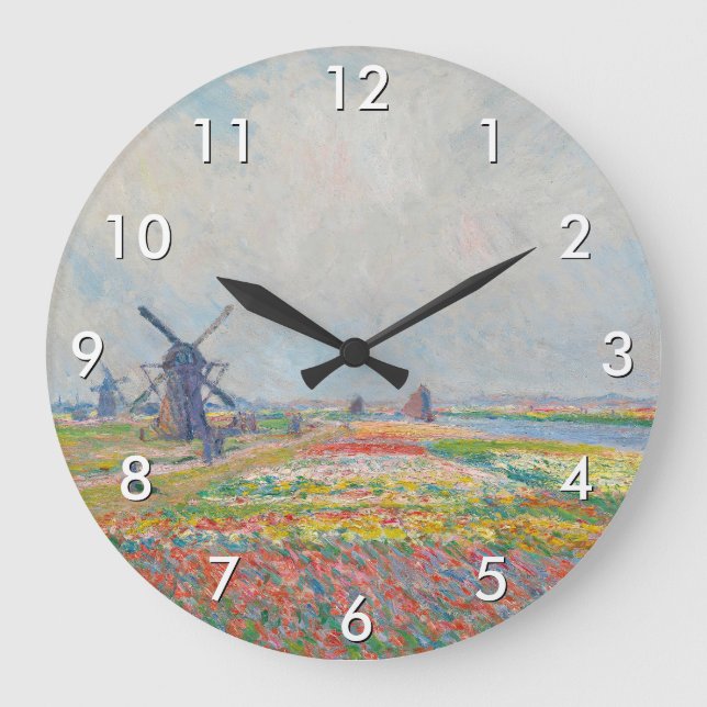 Claude Monet - Tulip Fields near The Hague Large Clock (Front)
