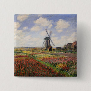 Claude Monet Tulip Fields Rijnsburg Windmill 15 Cm Square Badge