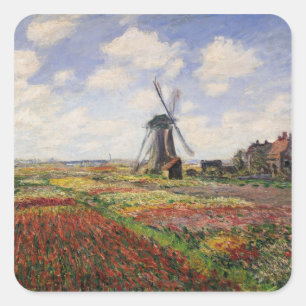 Claude Monet   Tulip Fields Rijnsburg Windmill Square Sticker