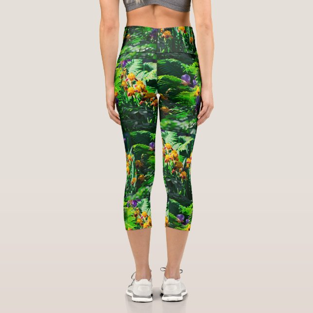 Claude Monet Type Stylised Garden Iris Capri Leggings (Back)