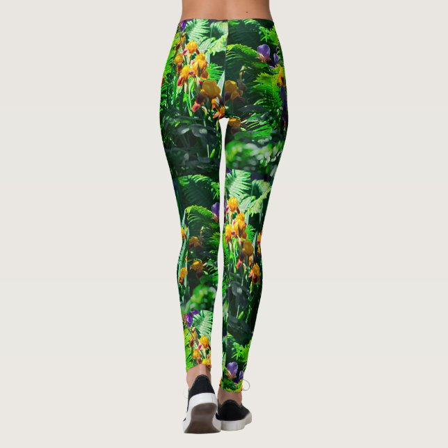 Claude Monet Type Stylised Garden Iris Leggings (Back)