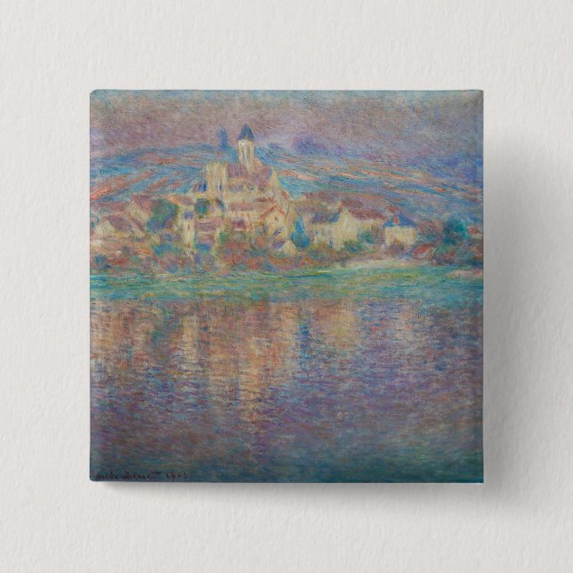 Claude Monet - Vetheuil, Sunset 15 Cm Square Badge (Front)