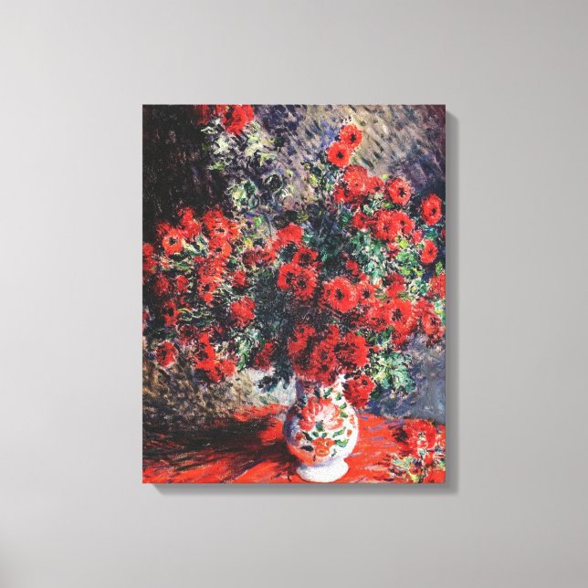 Claude Monet Vintage Red Chrysanthemums  Canvas Print (Front)