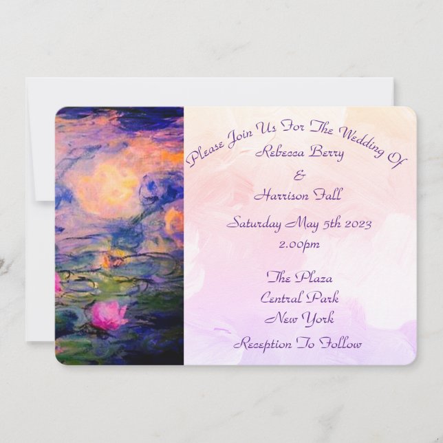 Claude Monet Vintage Water Lilies Wedding  Invitation (Front)