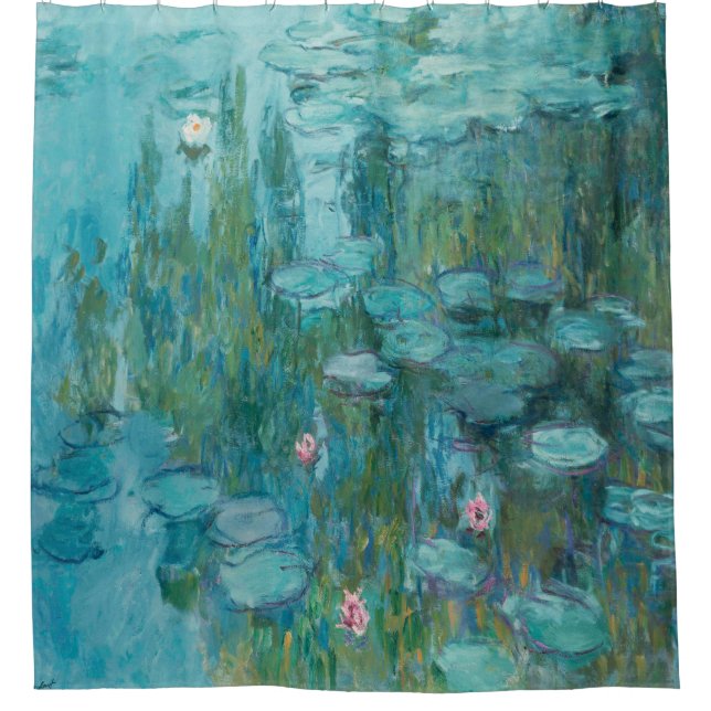 Claude Monet, Water Lilies, 1915, Aqua Blue Shower Curtain (Front)