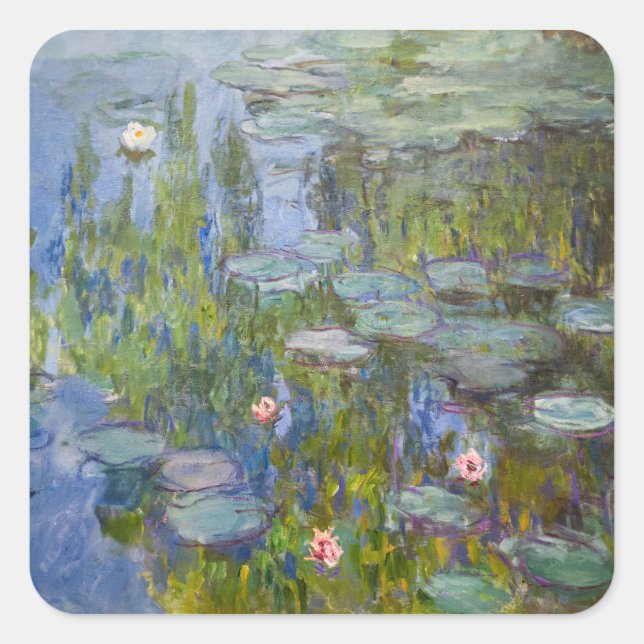Claude Monet Water Lilies 1915 Impressionist Art Square Sticker (Front)