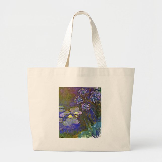 Claude Monet Water Lilies Agapanthus Large Tote Bag (Front)