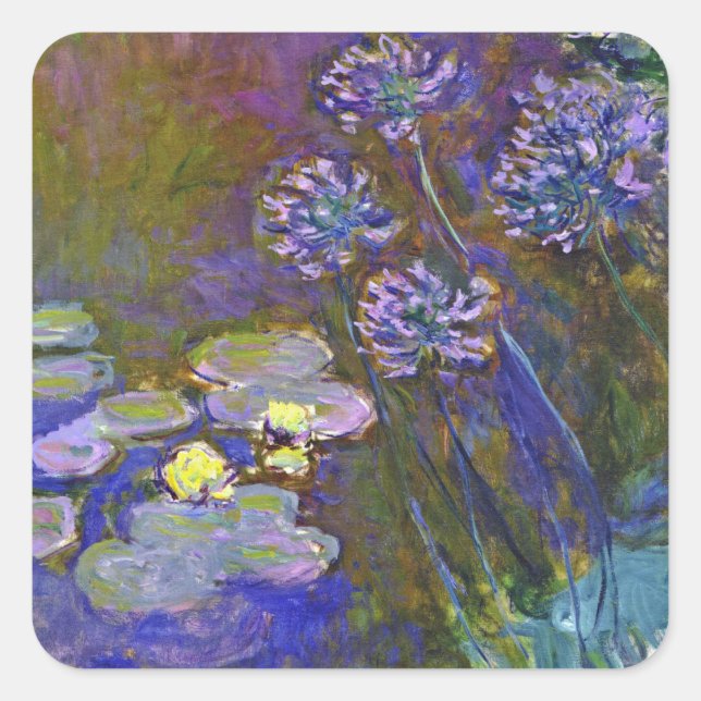 Claude Monet Water Lilies Agapanthus Square Sticker (Front)