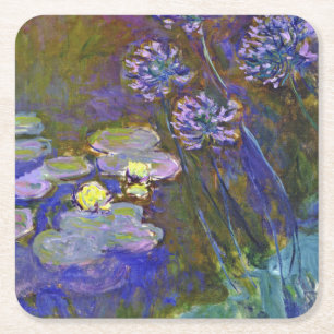 Claude Monet Water Lilies Agapanthus Vintage Art Square Paper Coaster