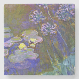 Claude Monet Water Lilies Agapanthus Vintage Art Stone Coaster