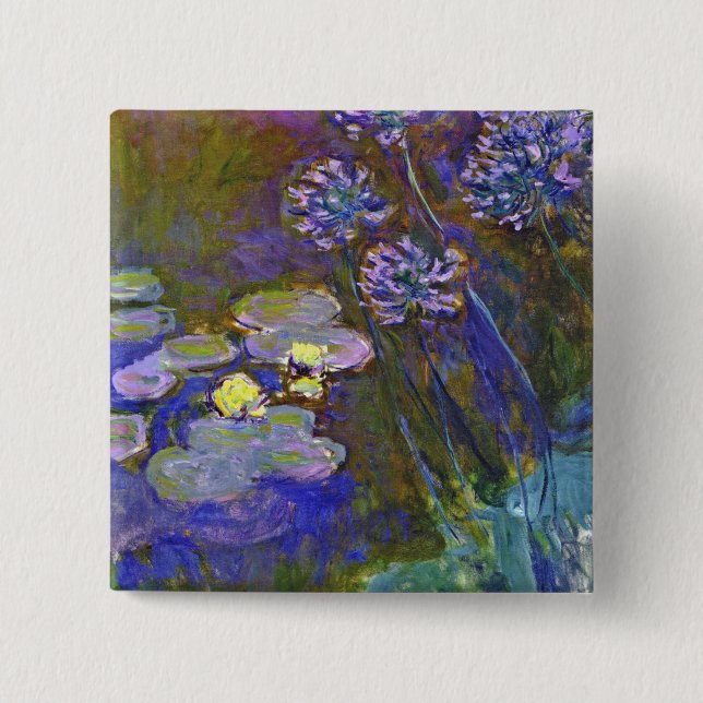 Claude Monet Water Lilies and Agapanthus 15 Cm Square Badge (Front)