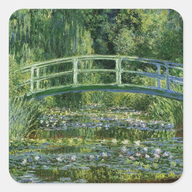 Claude Monet Water Lilies and Japanese Bridge Square Sticker (Front)