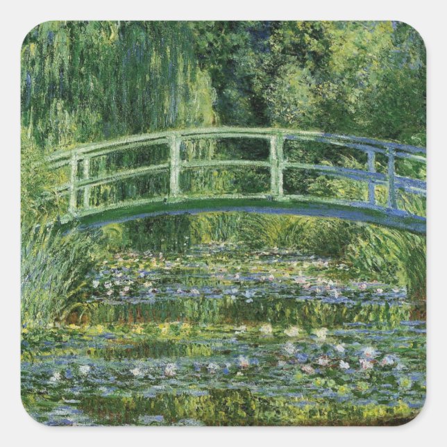 Claude Monet Water Lilies and Japanese Bridge Square Sticker (Front)