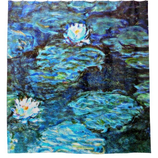 Claude Monet - Water Lilies, Blue -  Shower Curtain (Front)