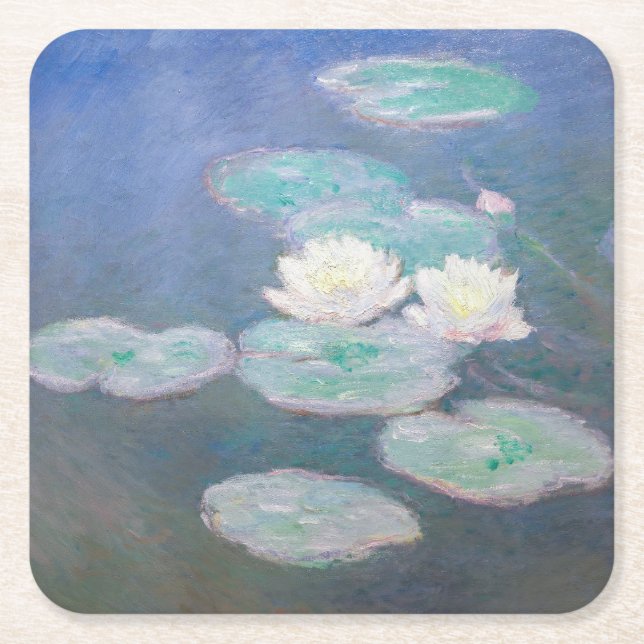 Claude Monet - Water Lilies, Evening Effect Square Paper Coaster (Front)