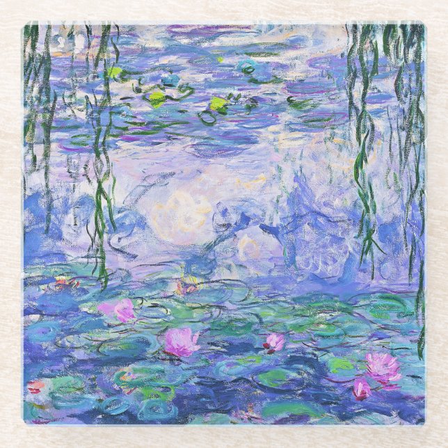Claude Monet Water Lilies French Impressionist Art Glass Coaster (Front)
