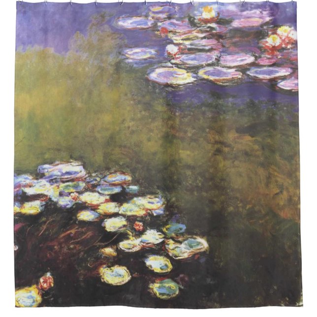 Claude Monet, Water Lilies, on Green and Purple Shower Curtain (Front)