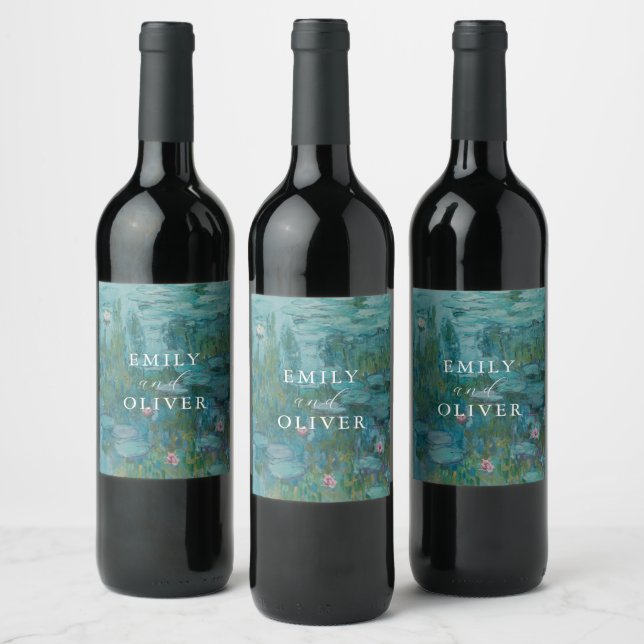 Claude Monet Water Lilies Wedding Wine Label (Bottles)