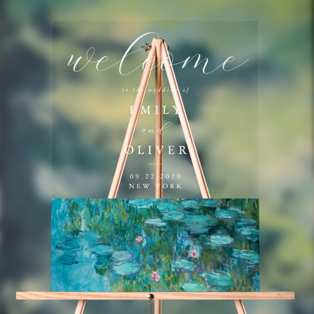 Claude Monet Water Lilies Welcome Wedding Acrylic Sign (Neutral)