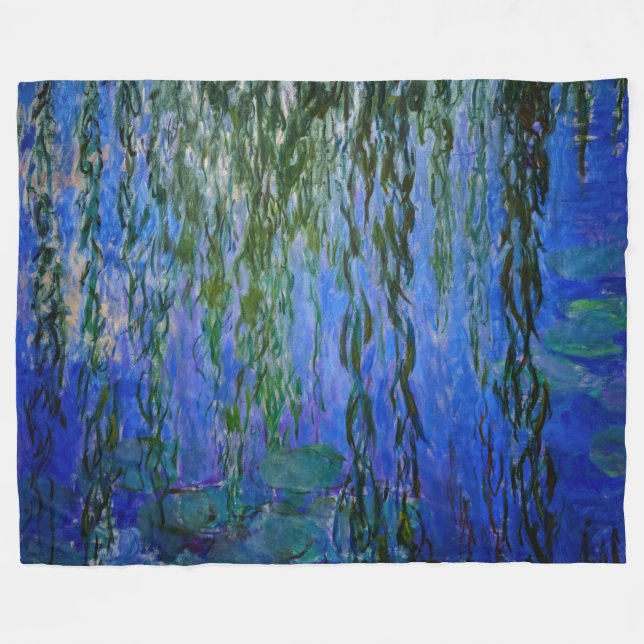 Claude Monet - Water Lilies with weeping willow Fleece Blanket (Front (Horizontal))