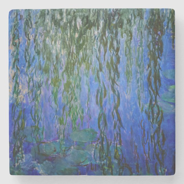Claude Monet - Water Lilies with weeping willow Stone Coaster (Front)