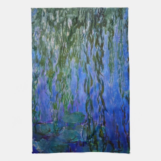 Claude Monet - Water Lilies with weeping willow Tea Towel (Vertical)
