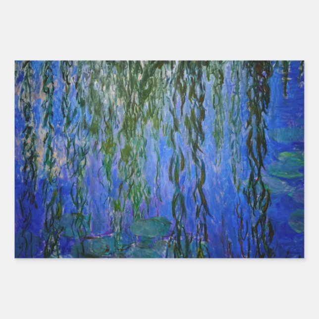 Claude Monet - Water Lilies with weeping willow Wrapping Paper Sheet (Front)