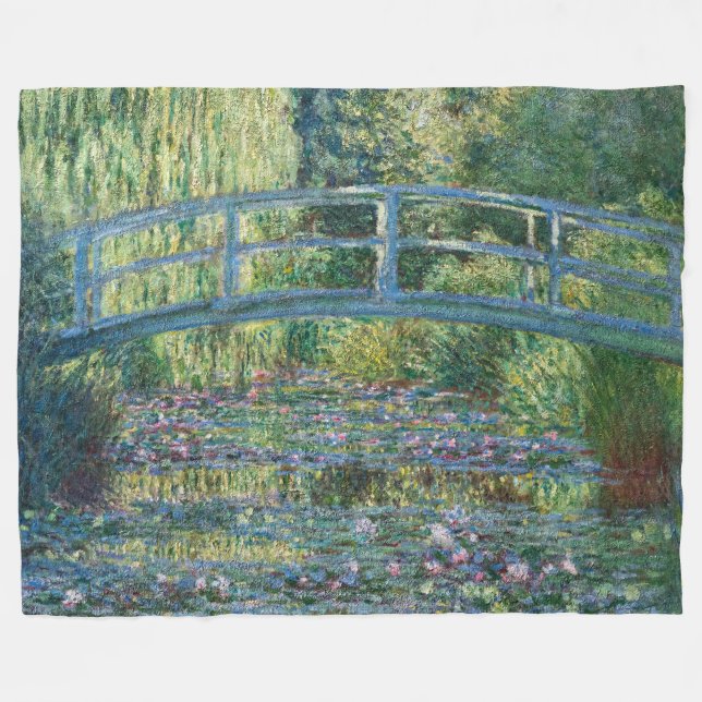 Claude Monet - Water Lily pond, Green Harmony Fleece Blanket (Front (Horizontal))