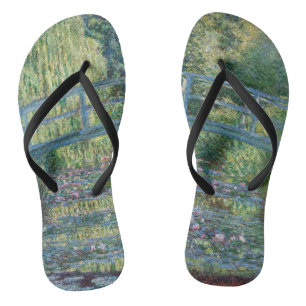 Claude Monet - Water Lily pond, Green Harmony Flip Flops